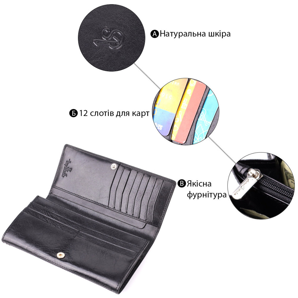 Женский вместительный кошелек из натуральной кожи Tony Perotti 20905_1 (3630 nero) Черный Киев - изображение 4