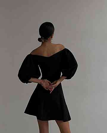 Женское романтическое мини платье с объемным рукавом костюмка Черный, 44/46 Одесса
