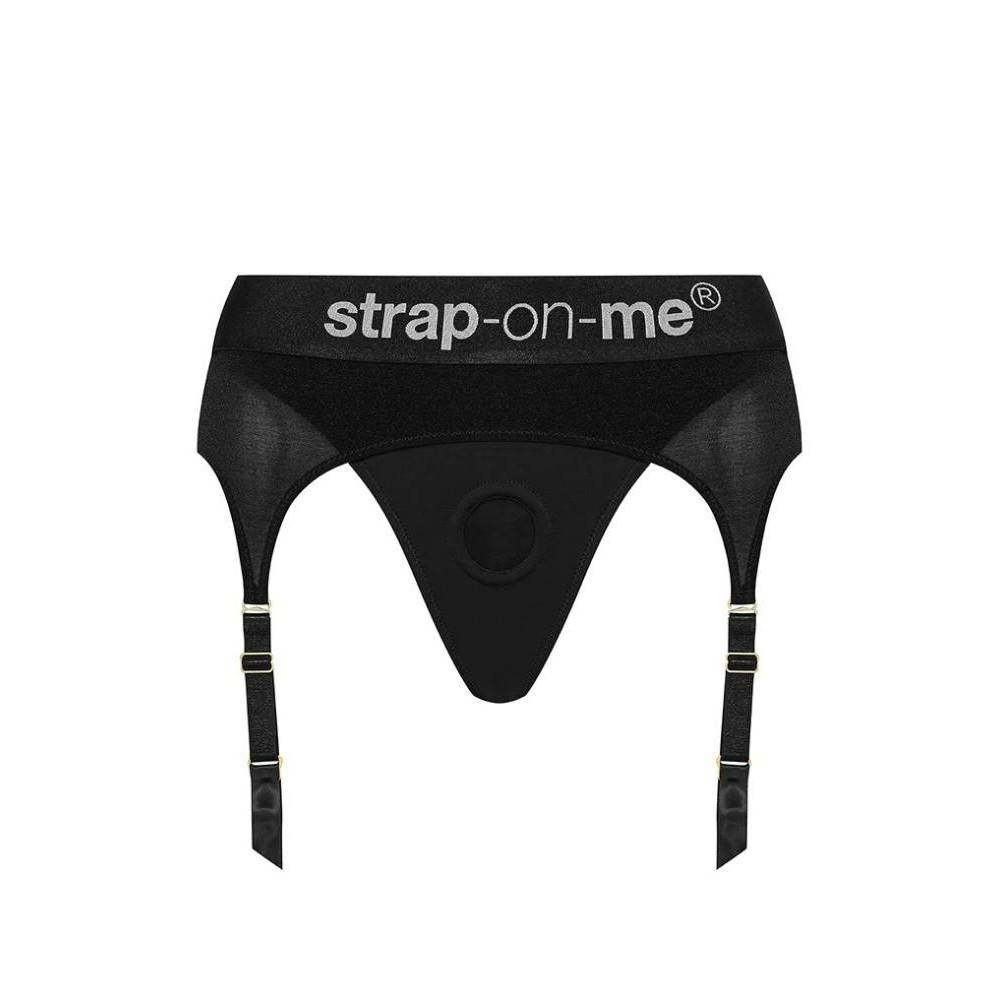 Трусики для страпону, XXL, з підв'язками для панчох Strap-On-Me чорні Sex Aura Київ - фото 7