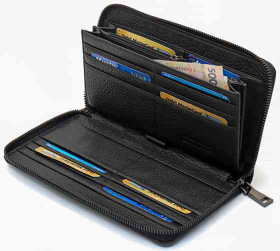 Чорний гаманець-клатч з блоком під картки під однією блискавкою з натуральної шкіри Marco Coverna МС-5901Q Київ