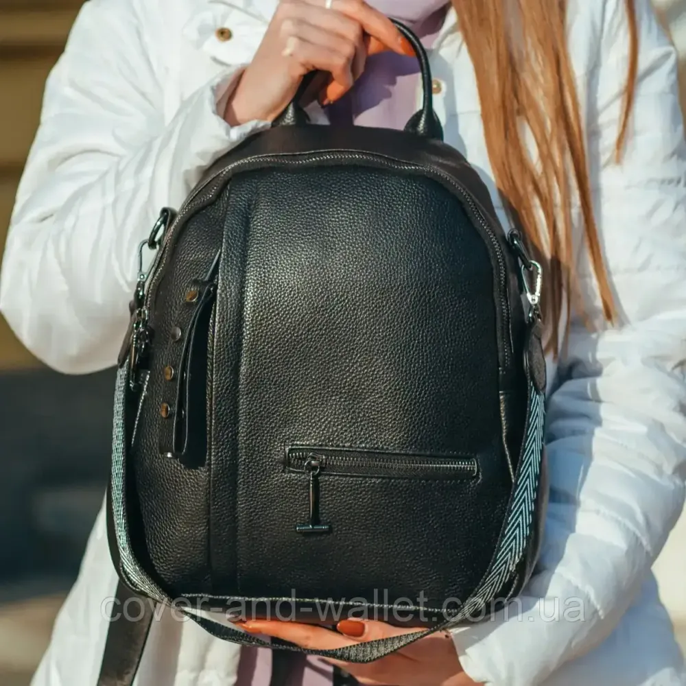 Повсякденний міський жіночий рюкзак із натуральної шкіри чорного кольору Puos Київ - фото 17