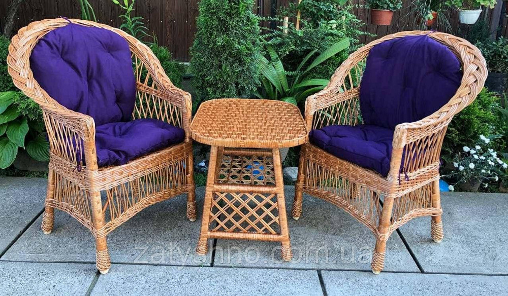 Мебель плетеная с подушками фиолетовыми и маленьким столом Киев - изображение 1