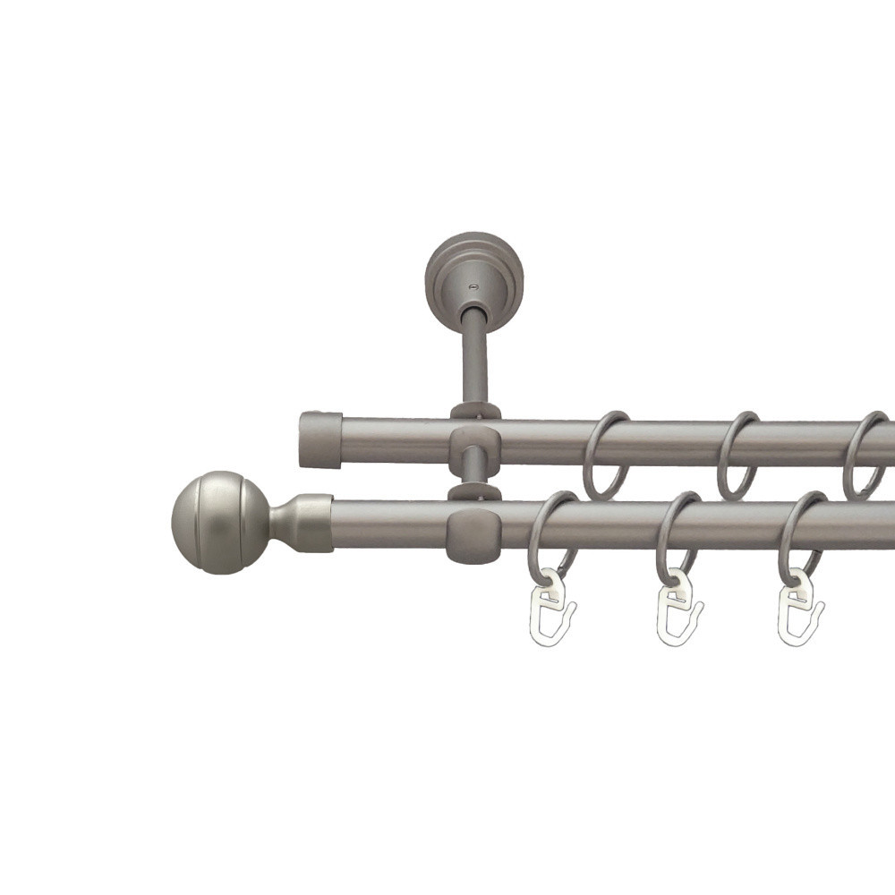 Карниз Orvit Паола металевий дворядний відкритий гладка труба кільце металеве Сатин 16\16 мм 300 см (00-00022952) Львів - фото 1