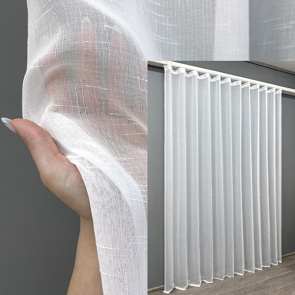 Тюль VR-Textil 115т Лен однотонный Белый 600х250 см (43-007) Киев - изображение 9