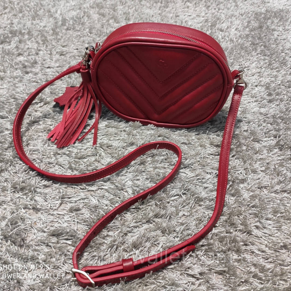 Женская кожаная сумка на пояс и через плечо красного цвета Grande Pelle Киев - изображение 6