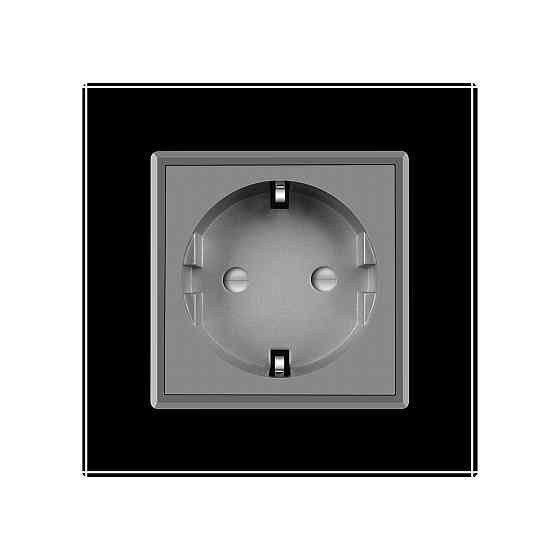LIVOLO Електрична розетка з заземленням LIVOLO, сіра з чорною рамкою, шторки, скло, 250В 16А (V Коломия