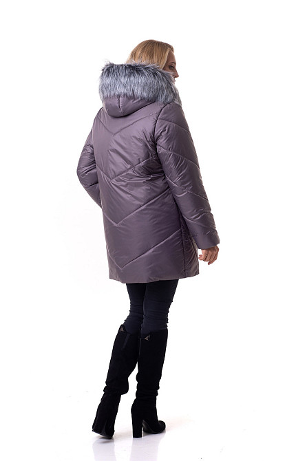 Жіночий пуховик з хутряною обробкою 163 ліловий Київ - фото 3