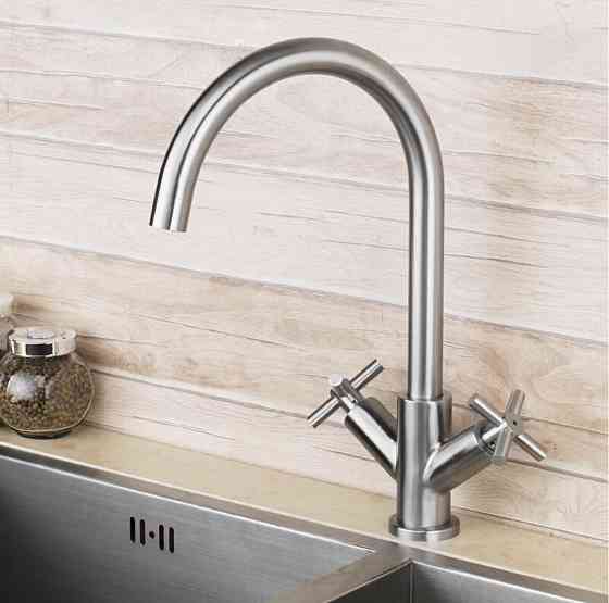 Змішувач для кухні MIXXUS DVE-011, ручки крест, з нерж. сталі Харків