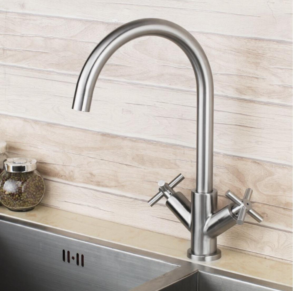 Змішувач для кухні MIXXUS DVE-011, ручки крест, з нерж. сталі Харків - фото 5