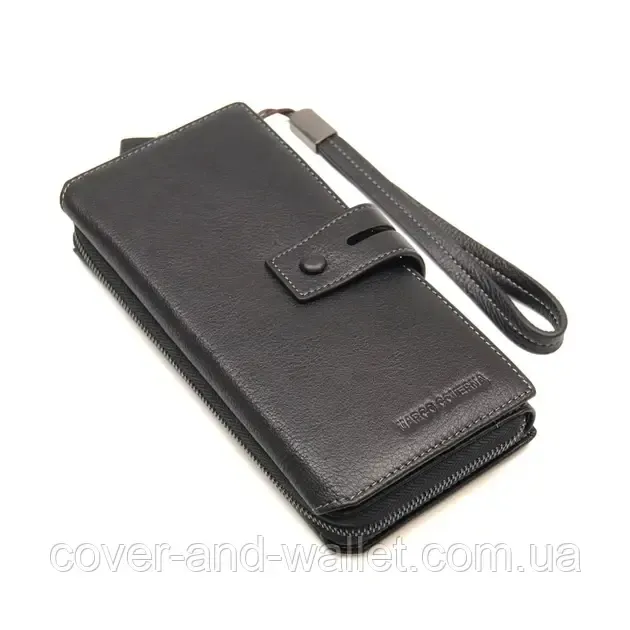 Місткий шкіряний гаманець-клатч чорного кольору Marco Coverna 1393 Київ - фото 1