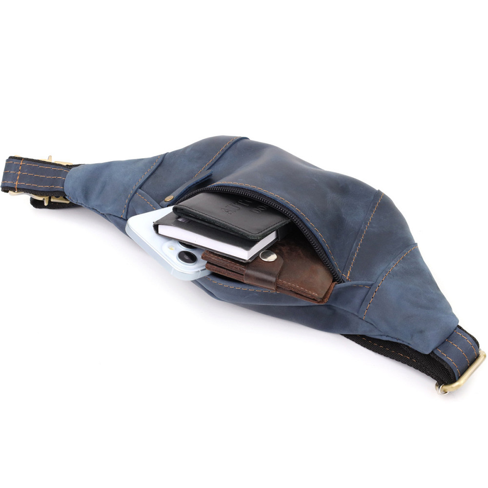 Красивая сумка-бананка для мужчин из натуральной винтажной кожи Shvigel 23123 Синий Киев - изображение 4