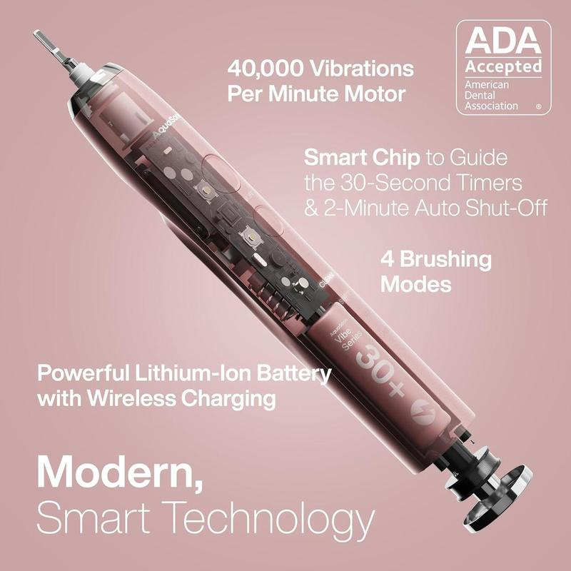 Електрична звукова зубна щітка Aquasonic Vibe Series Ultra Satin Rose Gold, 40000 рухів/хв, 4 режими, 6 насадок, ADA Київ - фото 8