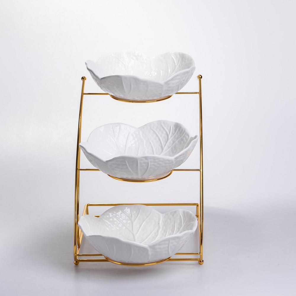 Фруктовниця на 3 яруси фуршетна 36×22×33 (см) Біла з золотом C252 Київ - фото 4