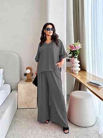 Жіночий легкий костюм оверсайз: футболка та штани жаті шовк Сталевий, Oversize Одеса