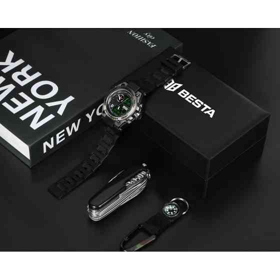 Мужские водостойкие наручные часы Besta Box Tattoo ВСУ Set с компасом + подарочный набор Винница