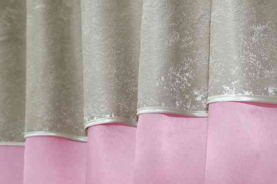 Кухонные шторы VR-Textil № 073к с ламбрекеном и подхватами розовый со светло-бежевым 270х170 см (52-0294) Киев