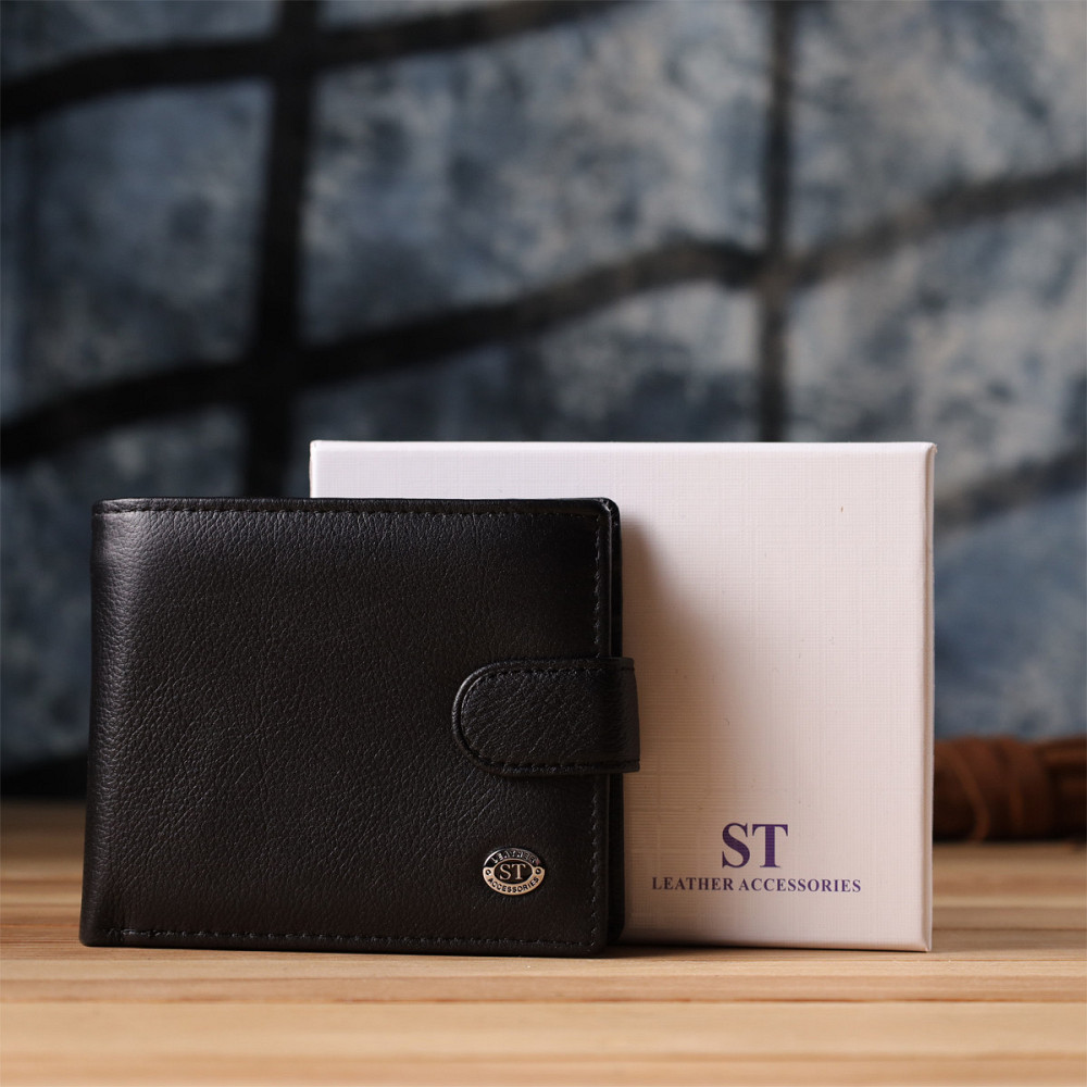 Классический мужской бумажник горизонтального формата из натуральной кожи ST Leather 23094 Черный Киев - изображение 1