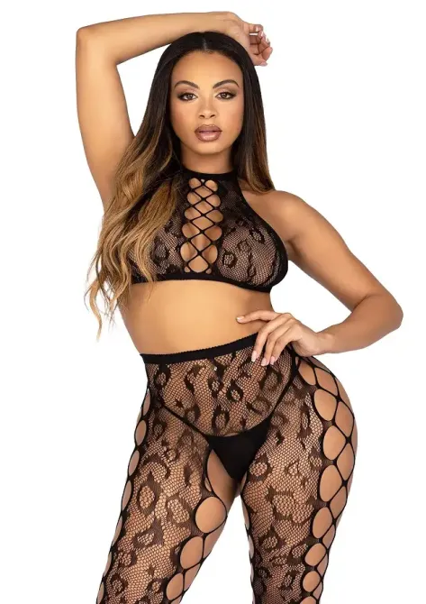 Комплект Leg Avenue Crop Top & Crotchless Tights One Size Black Львов - изображение 2