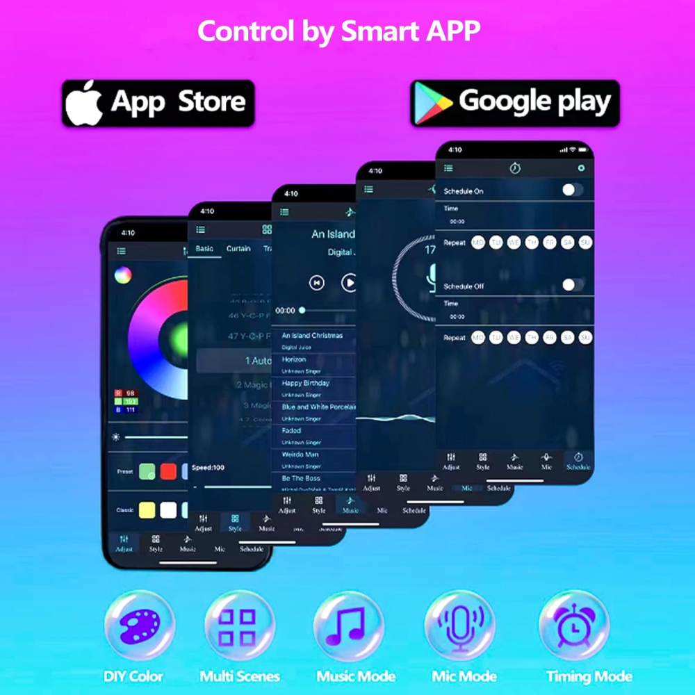 Уличная LED лента RGB+IC 15 м IP68, 24 В, Bluetooth, приложение Magic Lantern, пульт ДУ, синхронизация с музыкой Киев - изображение 7