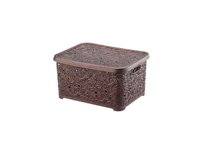 Корзина с крышкой ажурная, Efe plastics 6 л, коричневая Одесса - изображение 1