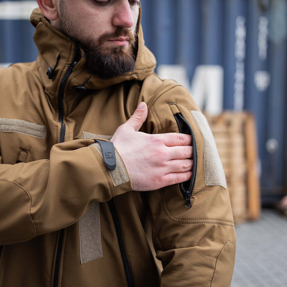 Чоловіча армійська демісезонна куртка койот Soft Shell, військова куртка софт шел з капюшоном Львів - фото 10