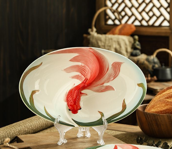 Менажница на 2 секции Золотая рыбка 30 см китайский лепной костяной фарфор Кременчуг - изображение 1