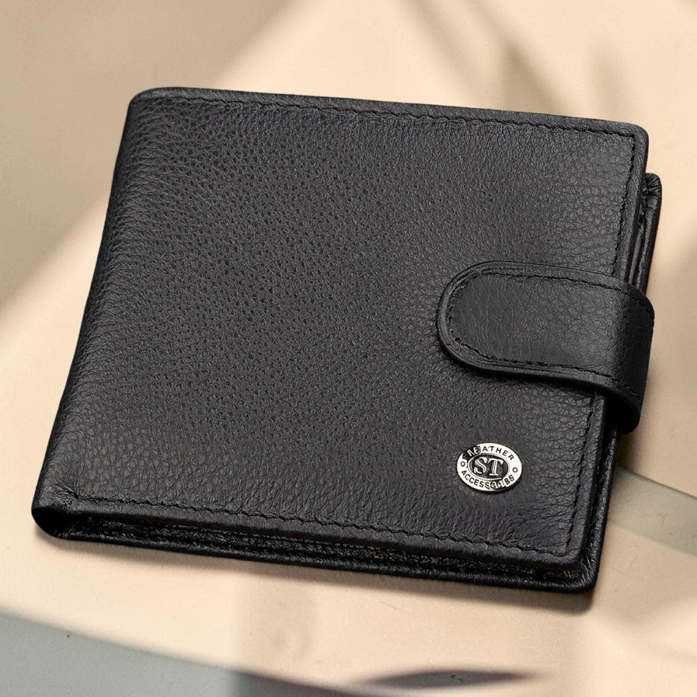 Чоловічий шкіряний гаманець з монетницею чорний (ST Leather) Київ - фото 18