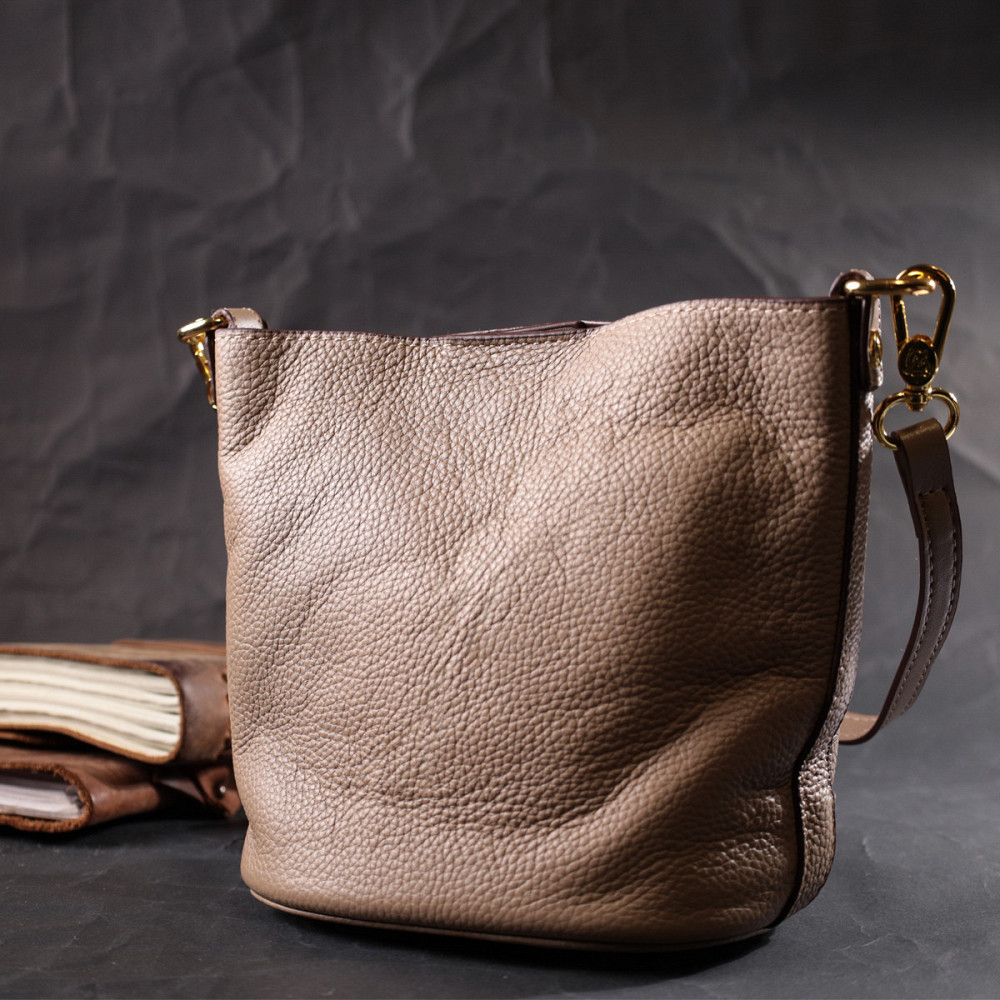 Жіноча сумка з автономною косметичкою всередині з натуральної шкіри Vintage 22364 Бежева Київ - фото 9