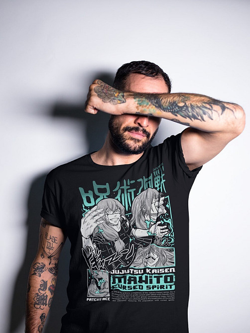 Футболка для хлопчика з аніме принтом Магічна битва оверсайз (зріст від 165 до 180) Чорний AnimeJ0349m Дніпро - фото 1