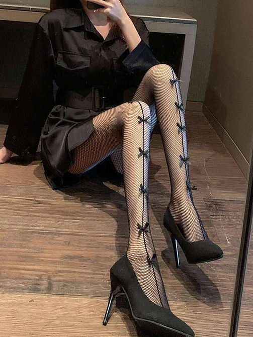 Женские черные колготки - сеточка с отделкой Черный 2 Одесса - изображение 6