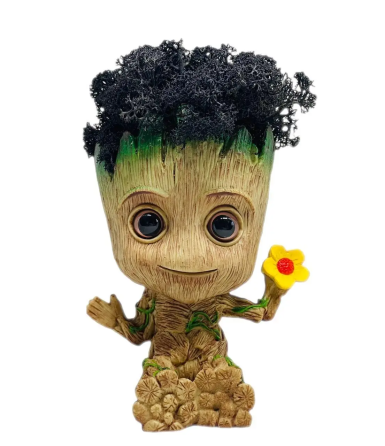 Горщик Грут Groot G8 Малюк з квіткою + стабілізований мох (Чорний) Вінниця