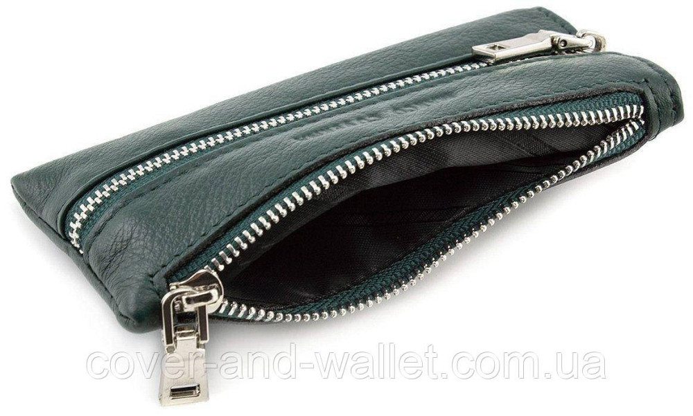 Зеленая кожаная ключница на молнии с карабинами Marco Coverna Киев - изображение 10