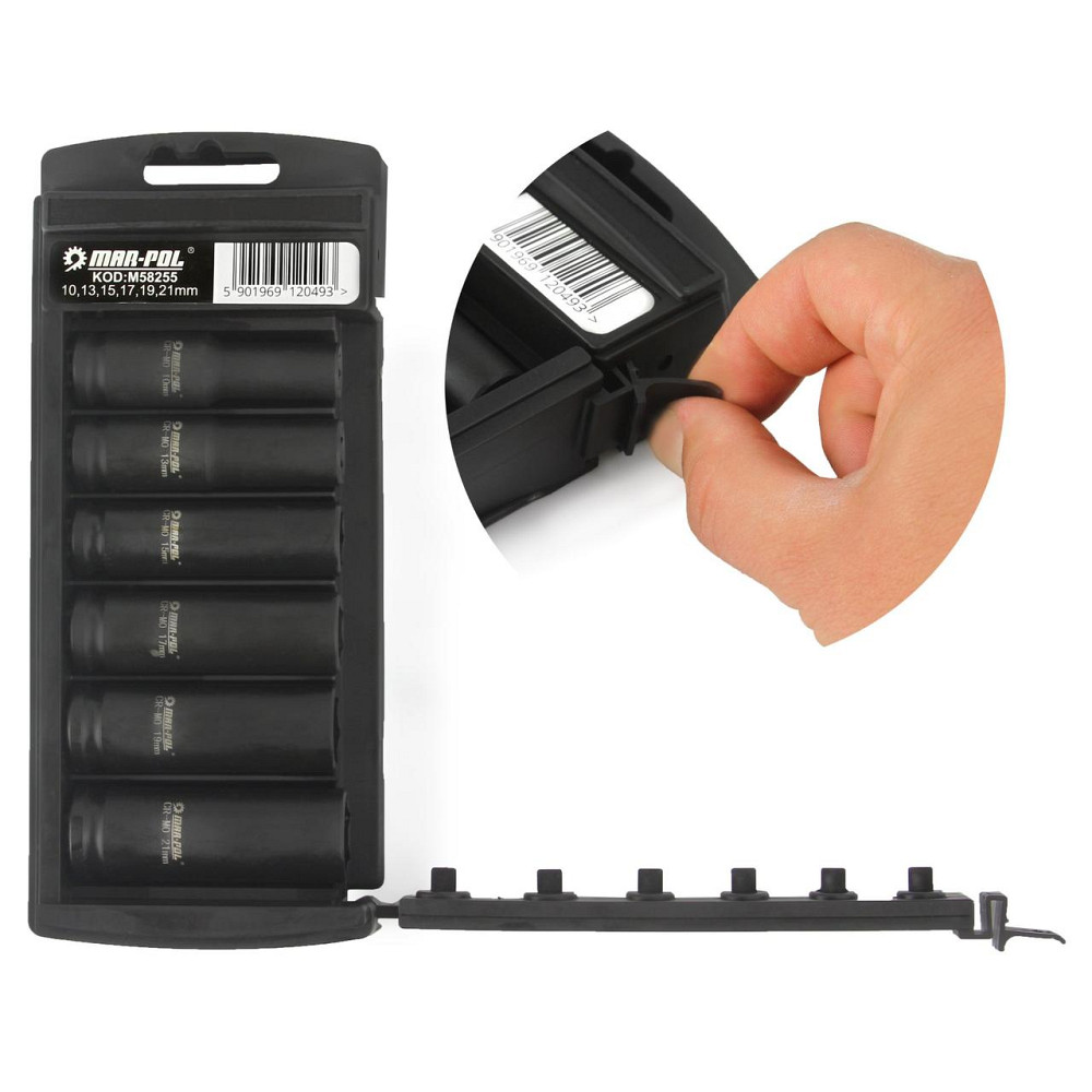 Набор длинных ударных торцевых головок 1/2 6 предметов от 10 до 21 мм Mar-Pol (M58255) Нововолынск - изображение 4
