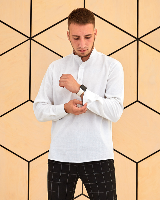 Сорочка чоловіча льон довгий рукав Білий S Харків - фото 4