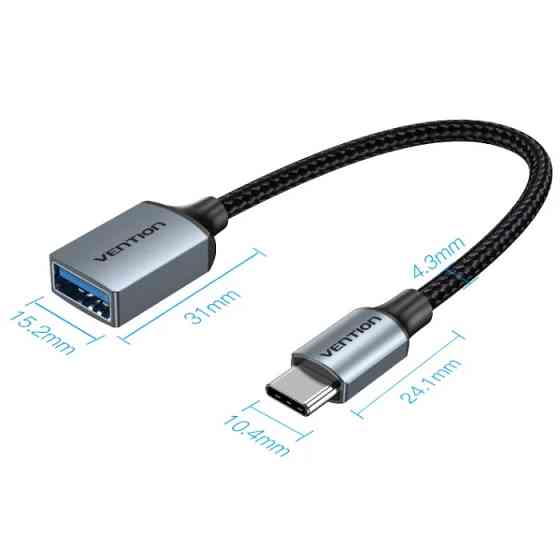 Перехідник USB 3.0 Type-C --> USB AF (OTG) кабель 0.15м  Aluminum Alloy Vention сірий Вінниця