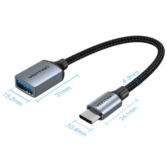 Перехідник USB 3.0 Type-C --> USB AF (OTG) кабель 0.15м  Aluminum Alloy Vention сірий Вінниця - фото 4
