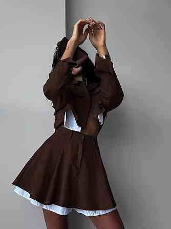 Жіночий стильний костюм-двійка: піджак і спідниця мікровельвет Шоколад, 46/48 Одеса