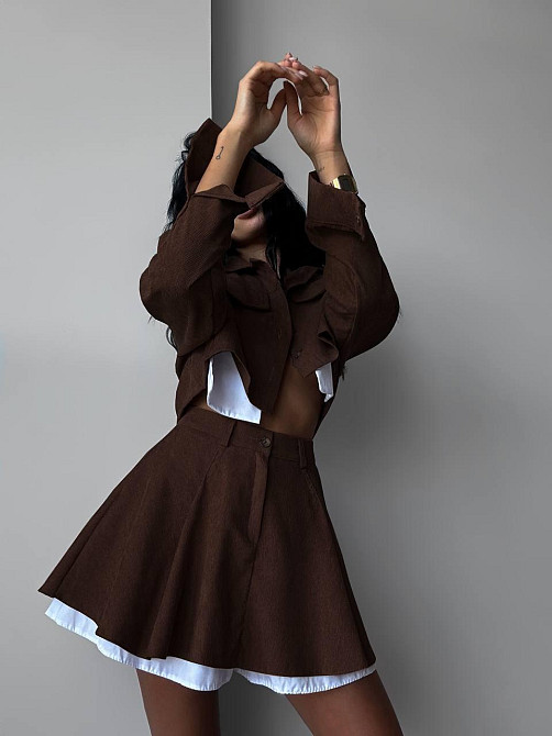 Жіночий стильний костюм-двійка: піджак і спідниця мікровельвет Шоколад, 46/48 Одеса - фото 3