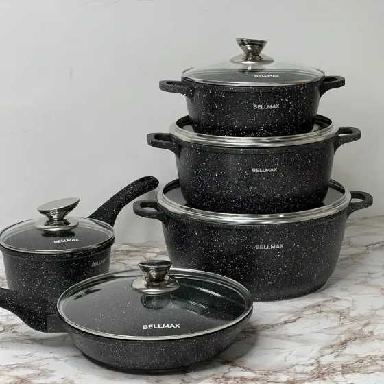Набор посуды с гранитным антипригарным покрытием BellMax BM-305 из 12 предметов Черный Коломия