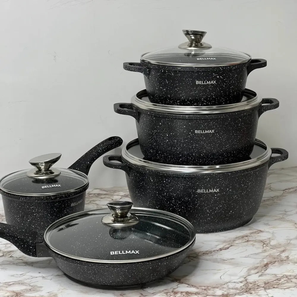 Набор посуды с гранитным антипригарным покрытием BellMax BM-305 из 12 предметов Черный Коломия - фото 1