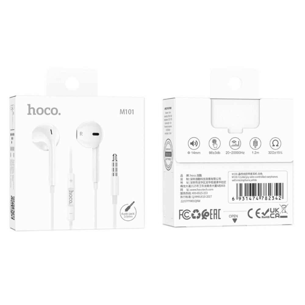 Наушники проводные HOCO M101 Crystal joy с микрофоном, цвет белый 6931474782342 Одесса - изображение 7