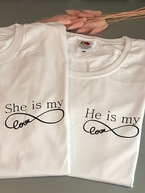 Парные футболки для парня и девушки с бесконечностью и надписью He is my \ She is my Черновцы - изображение 1