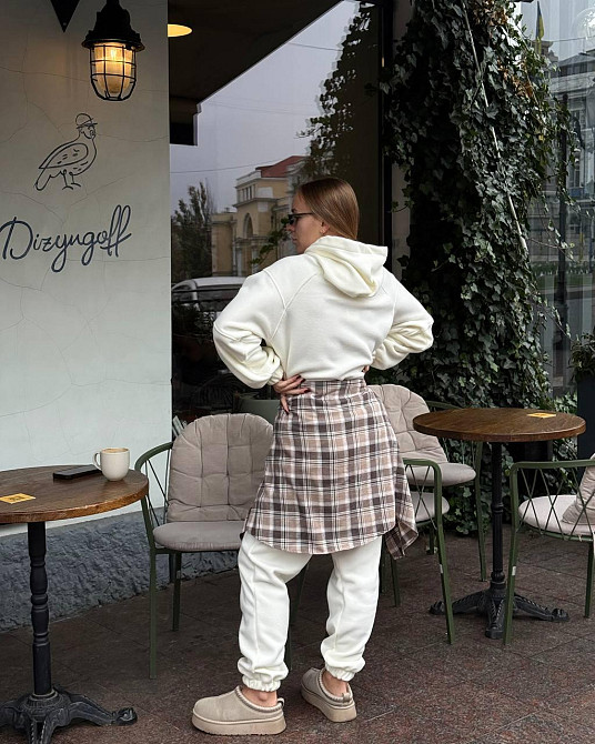 Женский теплый спортивный костюм двойка Двухсторонний плотный флис Молочный, 48/50 Одесса - изображение 4