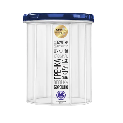 Ємність для сипучих продуктів 1,5л прозорий/індіго Народний продукт Житомир