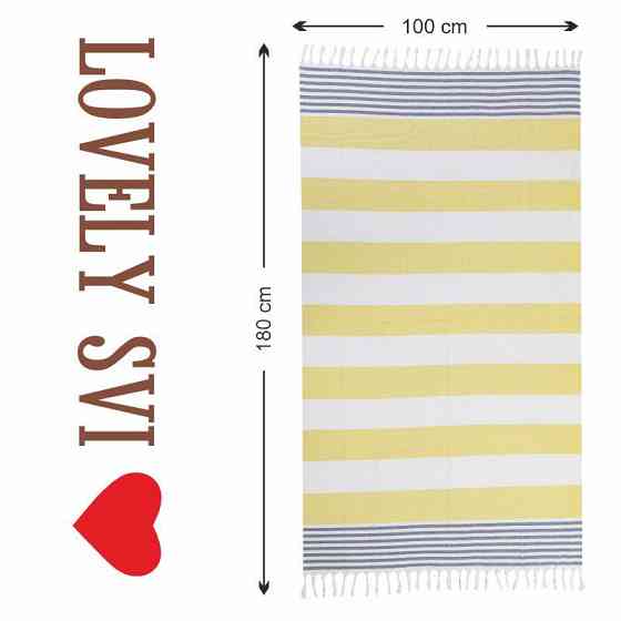 Полотенце пештемаль Lovely Svi хлопковое, пляжное, хамам, spa - XХL 100x180 см Yellow/Blue Stripes Киев