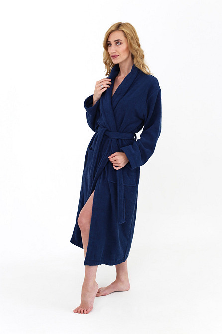 Женский халат Ideal Textile банный махровый Темно-синий L (56860468) Черновцы - изображение 1