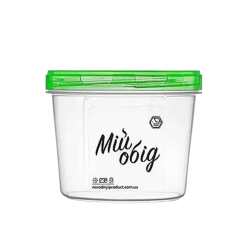 Контейнер для харчових продуктів 0,3л круглий прозорий/зелений Народний продукт Житомир