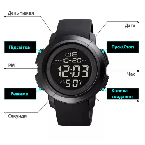 Спортивний чоловічий годинник Skmei 1719 (Чорний з чорним) Київ