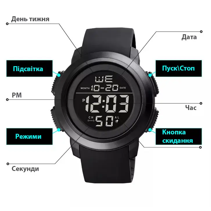 Спортивний чоловічий годинник Skmei 1719 (Чорний з чорним) Київ - фото 5