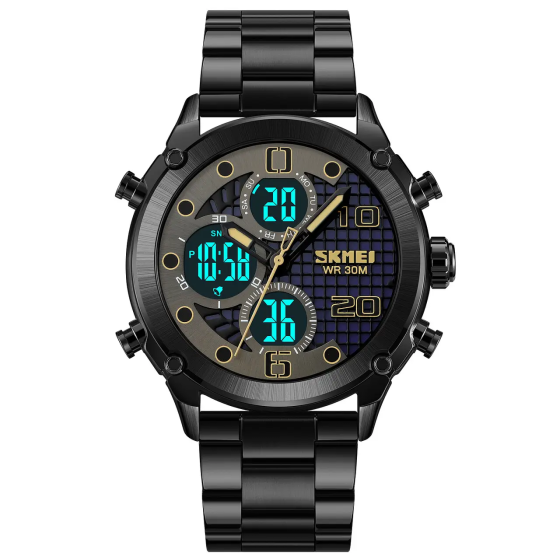 Чоловічий наручний годинник на сталевому браслеті Skmei 1975 (Чорний) Київ